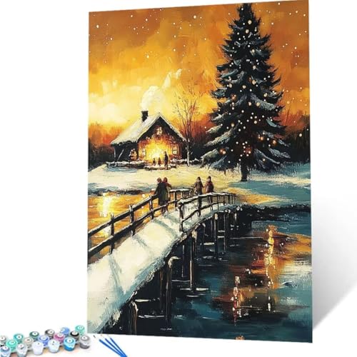 Malen Nach Zahlen Erwachsene Winter 30x40cm, Malen Nach Zahlen Weihnachtsbaum DIY Handgemalt Ölgemälde Kit, Paint by Numbers mit Pinseln und Acrylfarbe, Geschenke und Home Wand Dekor (Rahmenlos) 3-3 von ZXYETTBD