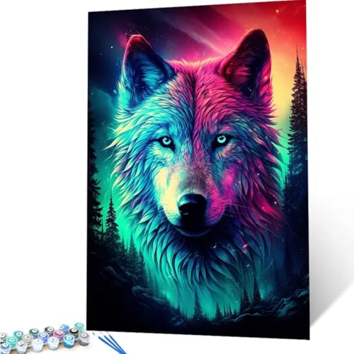 Malen Nach Zahlen Erwachsene Wolf, DIY Malen Nach Zahlen Tier für Anfänger und Kinder, Bastelset Erwachsene mit Leinwand 3-Pinseln Acrylpigment für Deko Wohnzimmer Geschenk, Ohne Rahmen 50x65cm t-F von ZXYETTBD