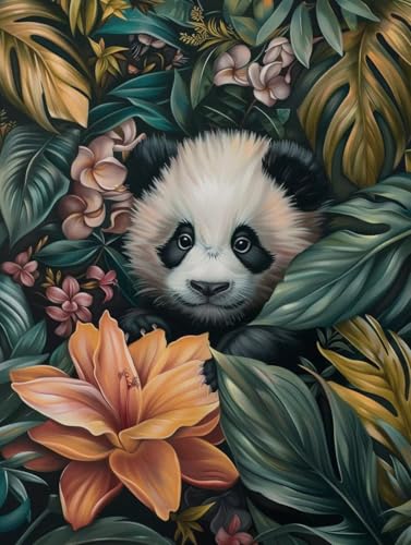 Panda Diamond Painting Erwachsene, 5D Diamant Painting Bilder Blume DIY Full Runde Drill Diamant Kunst Malerei Stickerei Set für Kinder Anfänger, Mosaikherstellung für Deko Wohnzimmer 30x40 cm k-7 von ZXYETTBD