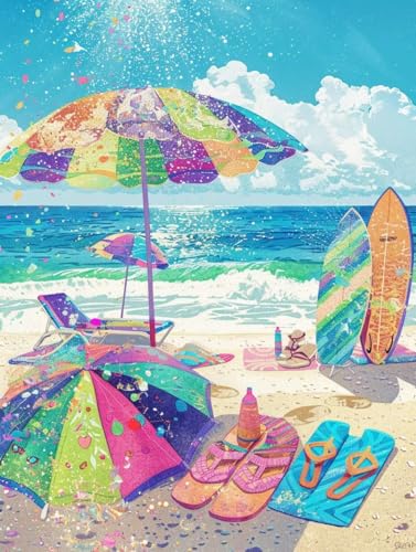 Strand Diamond Painting Erwachsene, 5D Diamant Painting Bilder Landschaft DIY Runde Drill Diamant Kunst Malerei Stickerei Set für Kinder Anfänger, Mosaikherstellung für Deko Wohnzimmer 20x30 cm 8-9 von ZXYETTBD