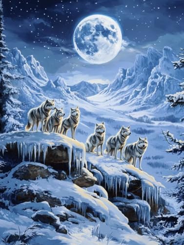 Wolf Diamond Painting Erwachsene, 5D Diamant Painting Bilder Mond DIY Full Runde Drill Diamant Kunst Malerei Stickerei Set für Kinder Anfänger, Mosaikherstellung für Deko Wohnzimmer 20x30 cm 6-J von ZXYETTBD