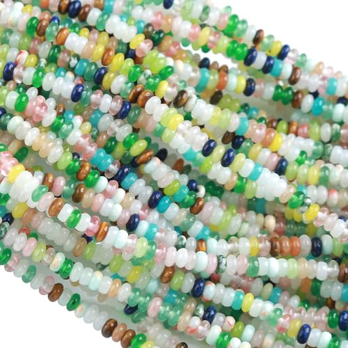 150 Stück 2 x 4 mm natürliche bunte Stein-Rondelle-Perlen, Abakus-Scheibensteinperlen, rund, lose Abstandshalter, Edelsteinperlen für DIY-Armbänder, Halsketten, Schmuckherstellung von ZXYMLZI