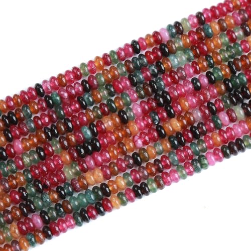 150 Stück 2 x 4 mm natürliche bunte Turmalin-Rondelle-Perlen, Abakus-Scheibensteinperlen, rund, lose Abstandshalter, Edelsteinperlen für DIY-Armbänder, Halsketten, Schmuckherstellung von ZXYMLZI