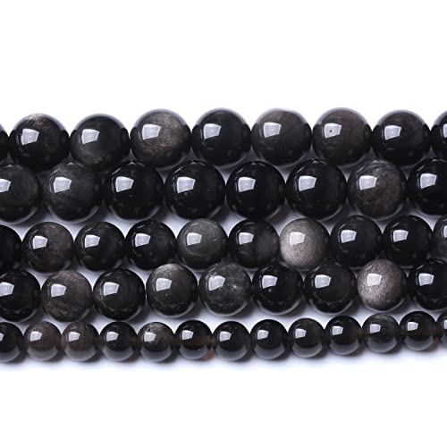 60 Stück 6 mm AAA natürliche Obsidian Stein Perlen Edelstein Runde Lose Perlen für Schmuckherstellung DIY Armband Kristall Energie Heilkraft Stein (Silberfarbener Obsidian Stein, 6 mm) von ZXYMLZI