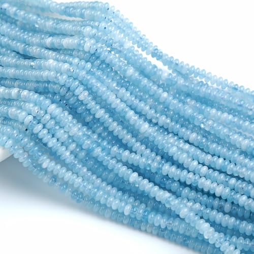 Natürliche Aquamarin-Rondelle-Perlen, Abakus-Scheibe, rund, lose Abstandshalter, Edelsteinperlen für DIY-Armbänder, Halsketten, Schmuckherstellung, 2 x 4 mm, 150 Stück von ZXYMLZI