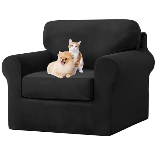 ZYBSLCSY Ektorp Sofabezug, Stretch Anti-Rutsch Couchbezug Mit Elastischen Riemen, Separatem Sitzkissenbezug Rückenlehnen Samtstoff Sofaschutz FüR Kinder, Haustiere (Black,1 Seater 3pcs) von ZYBSLCSY