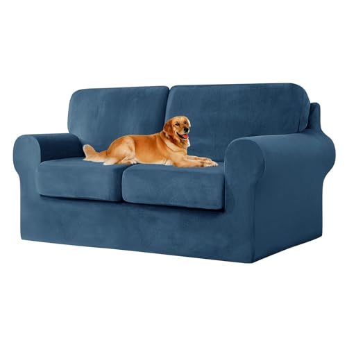 ZYBSLCSY Ektorp Sofabezug, Stretch Anti-Rutsch Couchbezug Mit Elastischen Riemen, Separatem Sitzkissenbezug Rückenlehnen Samtstoff Sofaschutz FüR Kinder, Haustiere (Blue,2 Seater 5pcs) von ZYBSLCSY