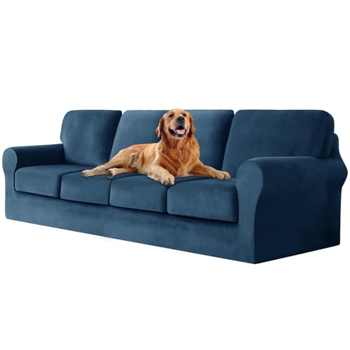 ZYBSLCSY Ektorp Sofabezug, Stretch Anti-Rutsch Couchbezug Mit Elastischen Riemen, Separatem Sitzkissenbezug Rückenlehnen Samtstoff Sofaschutz FüR Kinder, Haustiere (Blue,4 Seater 9pcs) von ZYBSLCSY