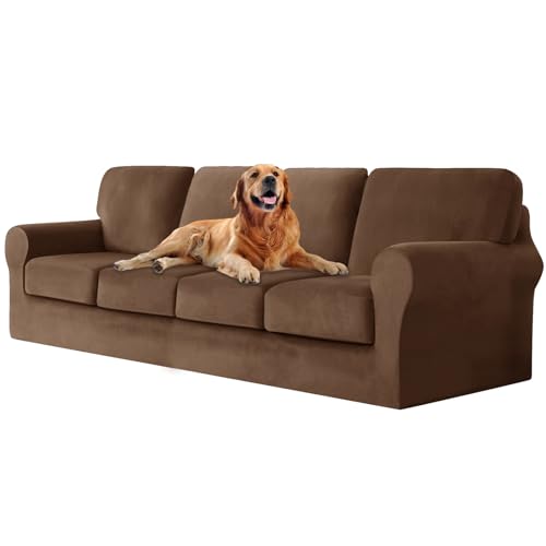 ZYBSLCSY Ektorp Sofabezug, Stretch Anti-Rutsch Couchbezug Mit Elastischen Riemen, Separatem Sitzkissenbezug Rückenlehnen Samtstoff Sofaschutz FüR Kinder, Haustiere (Brown,4 Seater 9pcs) von ZYBSLCSY