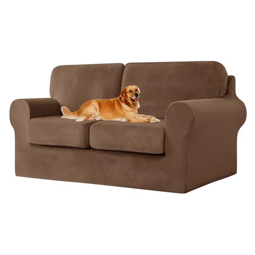 ZYBSLCSY Ektorp Sofabezug, Stretch Anti-Rutsch Couchbezug Mit Elastischen Riemen, Separatem Sitzkissenbezug Rückenlehnen Samtstoff Sofaschutz FüR Kinder, Haustiere (Brown,Large 2 Seater 5pcs) von ZYBSLCSY