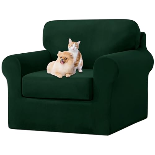 ZYBSLCSY Ektorp Sofabezug, Stretch Anti-Rutsch Couchbezug Mit Elastischen Riemen, Separatem Sitzkissenbezug Rückenlehnen Samtstoff Sofaschutz FüR Kinder, Haustiere (Dark Green,1 Seater 3pcs) von ZYBSLCSY