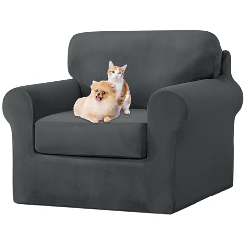 ZYBSLCSY Ektorp Sofabezug, Stretch Anti-Rutsch Couchbezug Mit Elastischen Riemen, Separatem Sitzkissenbezug Rückenlehnen Samtstoff Sofaschutz FüR Kinder, Haustiere (Dark Grey,1 Seater 3pcs) von ZYBSLCSY