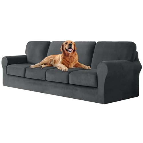 ZYBSLCSY Ektorp Sofabezug, Stretch Anti-Rutsch Couchbezug Mit Elastischen Riemen, Separatem Sitzkissenbezug Rückenlehnen Samtstoff Sofaschutz FüR Kinder, Haustiere (Dark Grey,4 Seater 9pcs) von ZYBSLCSY