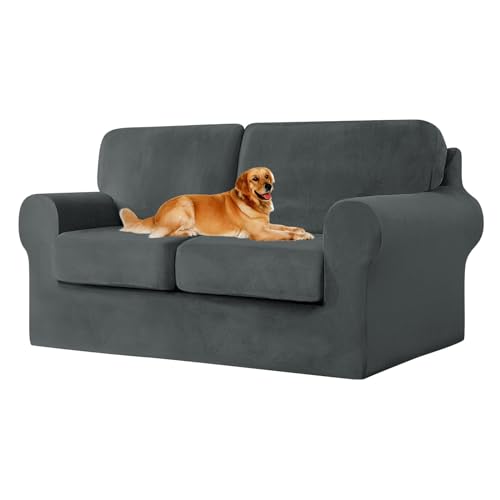 ZYBSLCSY Ektorp Sofabezug, Stretch Anti-Rutsch Couchbezug Mit Elastischen Riemen, Separatem Sitzkissenbezug Rückenlehnen Samtstoff Sofaschutz FüR Kinder, Haustiere (Dark Grey,Large 2 Seater 5pcs) von ZYBSLCSY