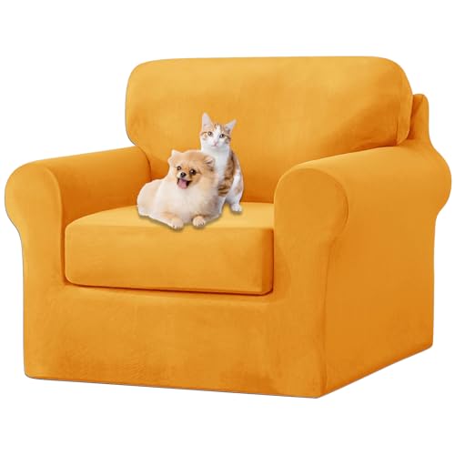 ZYBSLCSY Ektorp Sofabezug, Stretch Anti-Rutsch Couchbezug Mit Elastischen Riemen, Separatem Sitzkissenbezug Rückenlehnen Samtstoff Sofaschutz FüR Kinder, Haustiere (Golden,1 Seater 3pcs) von ZYBSLCSY