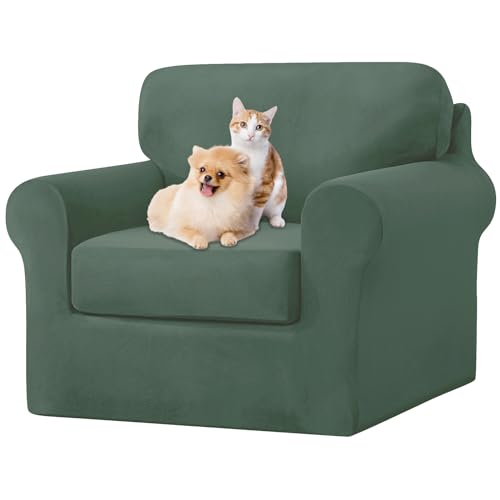 ZYBSLCSY Ektorp Sofabezug, Stretch Anti-Rutsch Couchbezug Mit Elastischen Riemen, Separatem Sitzkissenbezug Rückenlehnen Samtstoff Sofaschutz FüR Kinder, Haustiere (Green,1 Seater 3pcs) von ZYBSLCSY