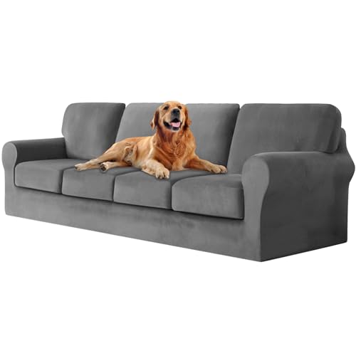 ZYBSLCSY Ektorp Sofabezug, Stretch Anti-Rutsch Couchbezug Mit Elastischen Riemen, Separatem Sitzkissenbezug Rückenlehnen Samtstoff Sofaschutz FüR Kinder, Haustiere (Grey,4 Seater 9pcs) von ZYBSLCSY