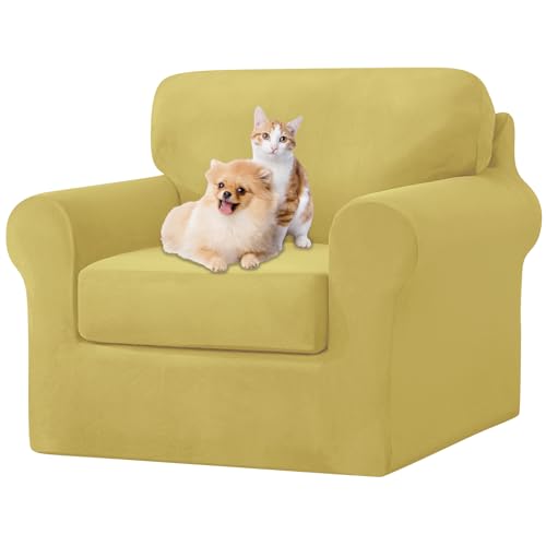 ZYBSLCSY Ektorp Sofabezug, Stretch Anti-Rutsch Couchbezug Mit Elastischen Riemen, Separatem Sitzkissenbezug Rückenlehnen Samtstoff Sofaschutz FüR Kinder, Haustiere (Lemon,1 Seater 3pcs) von ZYBSLCSY