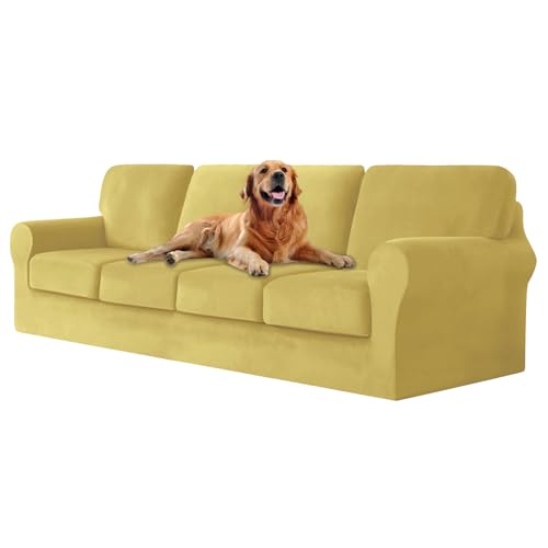 ZYBSLCSY Ektorp Sofabezug, Stretch Anti-Rutsch Couchbezug Mit Elastischen Riemen, Separatem Sitzkissenbezug Rückenlehnen Samtstoff Sofaschutz FüR Kinder, Haustiere (Lemon,4 Seater 9pcs) von ZYBSLCSY