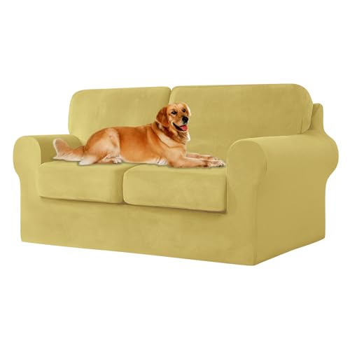 ZYBSLCSY Ektorp Sofabezug, Stretch Anti-Rutsch Couchbezug Mit Elastischen Riemen, Separatem Sitzkissenbezug Rückenlehnen Samtstoff Sofaschutz FüR Kinder, Haustiere (Lemon,Large 2 Seater 5pcs) von ZYBSLCSY