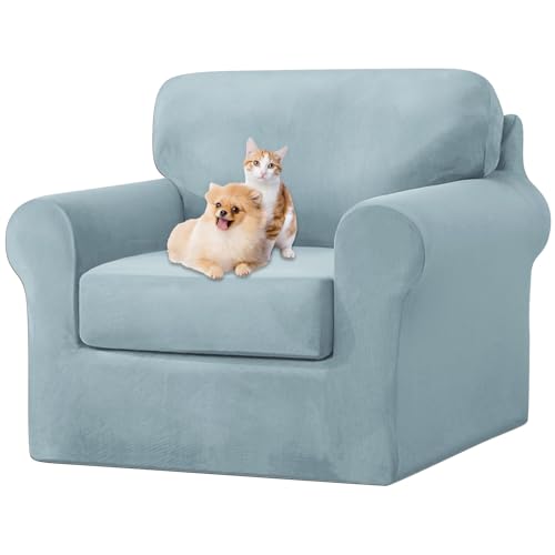 ZYBSLCSY Ektorp Sofabezug, Stretch Anti-Rutsch Couchbezug Mit Elastischen Riemen, Separatem Sitzkissenbezug Rückenlehnen Samtstoff Sofaschutz FüR Kinder, Haustiere (Light Blue,1 Seater 3pcs) von ZYBSLCSY