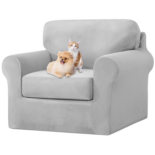 ZYBSLCSY Ektorp Sofabezug, Stretch Anti-Rutsch Couchbezug Mit Elastischen Riemen, Separatem Sitzkissenbezug Rückenlehnen Samtstoff Sofaschutz FüR Kinder, Haustiere (Light Grey,Large 1 Seater 3pcs) von ZYBSLCSY