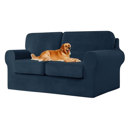 ZYBSLCSY Ektorp Sofabezug, Stretch Anti-Rutsch Couchbezug Mit Elastischen Riemen, Separatem Sitzkissenbezug Rückenlehnen Samtstoff Sofaschutz FüR Kinder, Haustiere (Navy Blue,2 Seater 5pcs) von ZYBSLCSY