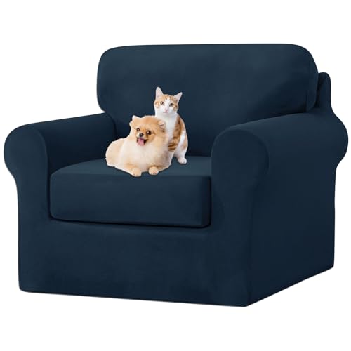 ZYBSLCSY Ektorp Sofabezug, Stretch Anti-Rutsch Couchbezug Mit Elastischen Riemen, Separatem Sitzkissenbezug Rückenlehnen Samtstoff Sofaschutz FüR Kinder, Haustiere (Navy Blue,Large 1 Seater 3pcs) von ZYBSLCSY