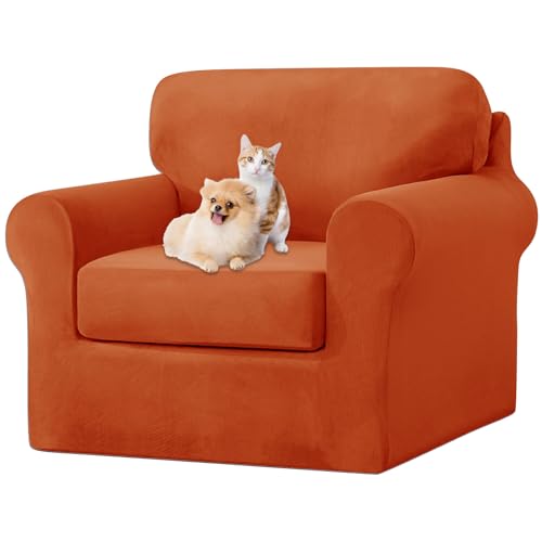 ZYBSLCSY Ektorp Sofabezug, Stretch Anti-Rutsch Couchbezug Mit Elastischen Riemen, Separatem Sitzkissenbezug Rückenlehnen Samtstoff Sofaschutz FüR Kinder, Haustiere (Orange,1 Seater 3pcs) von ZYBSLCSY