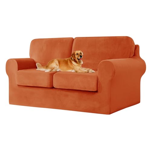 ZYBSLCSY Ektorp Sofabezug, Stretch Anti-Rutsch Couchbezug Mit Elastischen Riemen, Separatem Sitzkissenbezug Rückenlehnen Samtstoff Sofaschutz FüR Kinder, Haustiere (Orange,Large 3 Seater 5pcs) von ZYBSLCSY