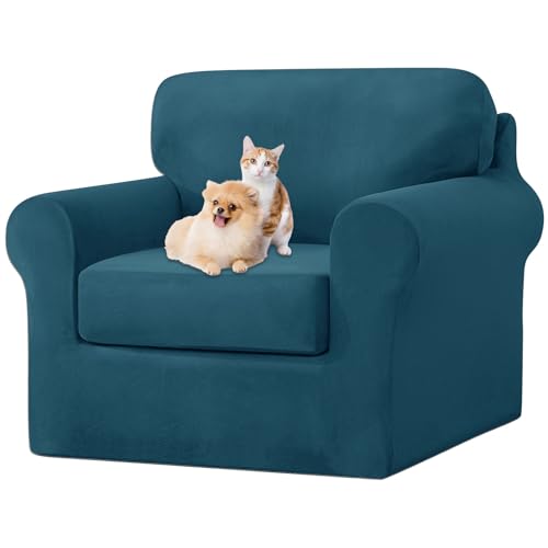 ZYBSLCSY Ektorp Sofabezug, Stretch Anti-Rutsch Couchbezug Mit Elastischen Riemen, Separatem Sitzkissenbezug Rückenlehnen Samtstoff Sofaschutz FüR Kinder, Haustiere (Peacock Blue,1 Seater 3pcs) von ZYBSLCSY