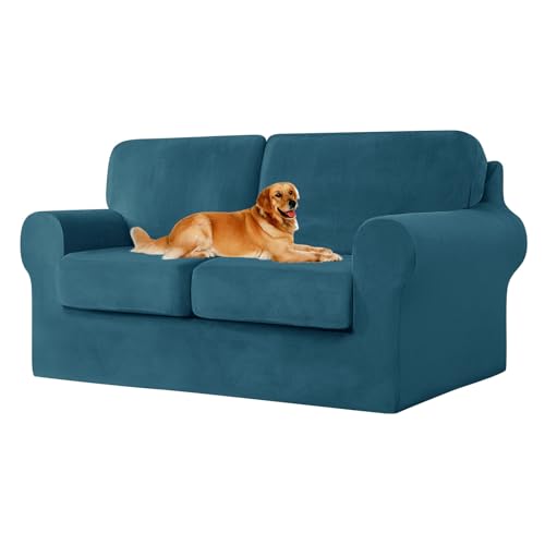 ZYBSLCSY Ektorp Sofabezug, Stretch Anti-Rutsch Couchbezug Mit Elastischen Riemen, Separatem Sitzkissenbezug Rückenlehnen Samtstoff Sofaschutz FüR Kinder, Haustiere (Peacock Blue,Large 2 Seater 5pcs) von ZYBSLCSY