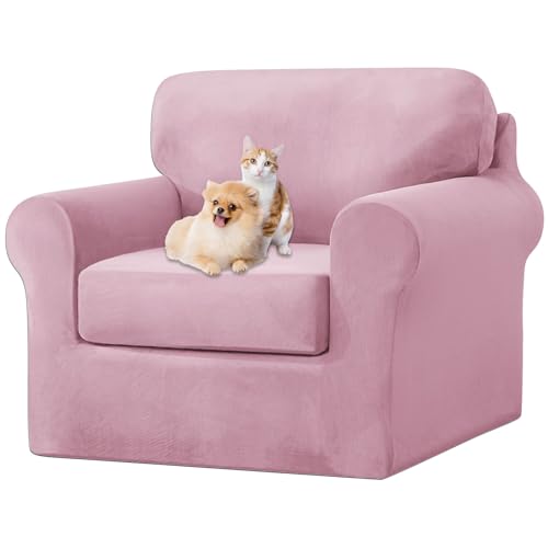 ZYBSLCSY Ektorp Sofabezug, Stretch Anti-Rutsch Couchbezug Mit Elastischen Riemen, Separatem Sitzkissenbezug Rückenlehnen Samtstoff Sofaschutz FüR Kinder, Haustiere (Pink,1 Seater 3pcs) von ZYBSLCSY