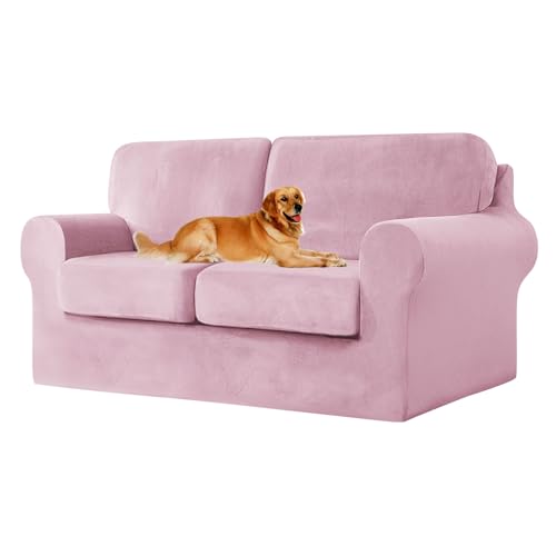 ZYBSLCSY Ektorp Sofabezug, Stretch Anti-Rutsch Couchbezug Mit Elastischen Riemen, Separatem Sitzkissenbezug Rückenlehnen Samtstoff Sofaschutz FüR Kinder, Haustiere (Pink,2 Seater 5pcs) von ZYBSLCSY