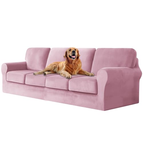 ZYBSLCSY Ektorp Sofabezug, Stretch Anti-Rutsch Couchbezug Mit Elastischen Riemen, Separatem Sitzkissenbezug Rückenlehnen Samtstoff Sofaschutz FüR Kinder, Haustiere (Pink,Large 4 Seater 9pcs) von ZYBSLCSY