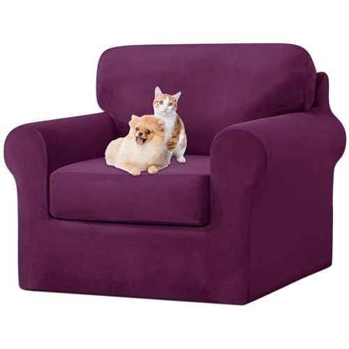 ZYBSLCSY Ektorp Sofabezug, Stretch Anti-Rutsch Couchbezug Mit Elastischen Riemen, Separatem Sitzkissenbezug Rückenlehnen Samtstoff Sofaschutz FüR Kinder, Haustiere (Purple,1 Seater 3pcs) von ZYBSLCSY