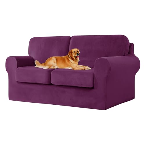 ZYBSLCSY Ektorp Sofabezug, Stretch Anti-Rutsch Couchbezug Mit Elastischen Riemen, Separatem Sitzkissenbezug Rückenlehnen Samtstoff Sofaschutz FüR Kinder, Haustiere (Purple,2 Seater 5pcs) von ZYBSLCSY