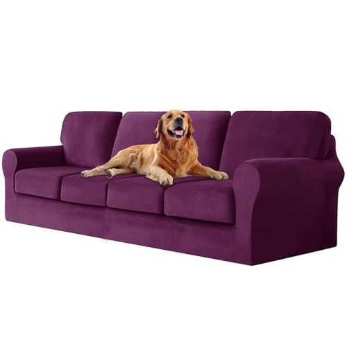 ZYBSLCSY Ektorp Sofabezug, Stretch Anti-Rutsch Couchbezug Mit Elastischen Riemen, Separatem Sitzkissenbezug Rückenlehnen Samtstoff Sofaschutz FüR Kinder, Haustiere (Purple,Large 4 Seater 9pcs) von ZYBSLCSY