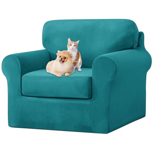 ZYBSLCSY Ektorp Sofabezug, Stretch Anti-Rutsch Couchbezug Mit Elastischen Riemen, Separatem Sitzkissenbezug Rückenlehnen Samtstoff Sofaschutz FüR Kinder, Haustiere (Turquoise Blue,1 Seater 3pcs) von ZYBSLCSY