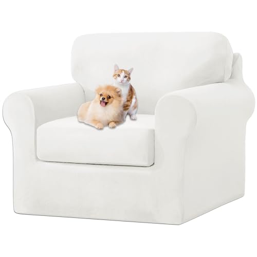 ZYBSLCSY Ektorp Sofabezug, Stretch Anti-Rutsch Couchbezug Mit Elastischen Riemen, Separatem Sitzkissenbezug Rückenlehnen Samtstoff Sofaschutz FüR Kinder, Haustiere (White,1 Seater 3pcs) von ZYBSLCSY