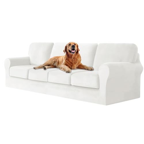 ZYBSLCSY Ektorp Sofabezug, Stretch Anti-Rutsch Couchbezug Mit Elastischen Riemen, Separatem Sitzkissenbezug Rückenlehnen Samtstoff Sofaschutz FüR Kinder, Haustiere (White,4 Seater 9pcs) von ZYBSLCSY