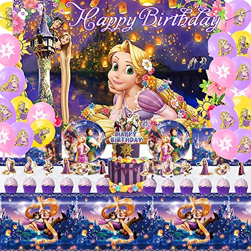 Geburtstag Mädchen Mottoparty Geschirr, Stück Thema Geburtstag Partygeschirr,Kindergeburtstag mit Luftballons Tischdecken Pappteller Banners,Cake Toppers (Orange) von ZYDNANYANG