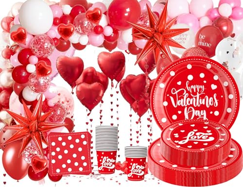 Valentinstag Herz Geschirr Set, 101pes Valentines Day Balloon Arch Girland Kit, Valentinstag Party Dekorationen Verlobungen Hochzeiten Jubiläum von ZYDNANYANG