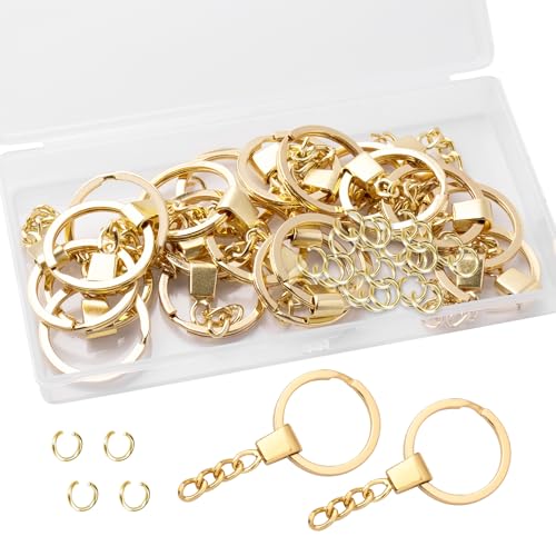 ZYDYRX 20pcs Schlüsselanhänger mit Kette Flacher Metallschlüsselanhänger mit Kette Geteilter Schlüsselring mit verlängerter Kette Schlüsselanhänger für Schlüssel DIY Crafts Gold von ZYDYRX