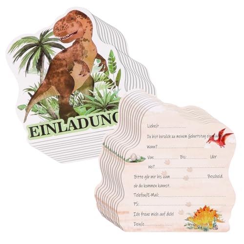 ZYDYRX 24 Stück Dinosaurier Geburtstag Einladungskarte Geburtstag Party Einladungen Cartoon Dinosaurier Einladung 11.2 × 10.5CM Handgeschriebene Dinosaurier Einladungskarte für Geburtstagsfeier von ZYDYRX