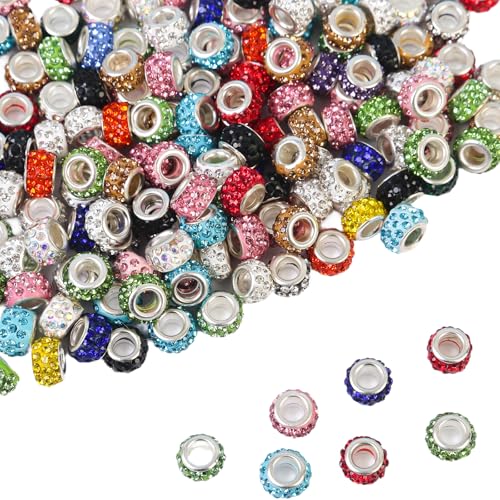 200 Stück europäische Perlen mit großem Loch, Strass, großes Loch, Feenstab, Gartenperlen, gemischte Farben, europäische Bastelperlen, Lampwork-Abstandshalter, Perlen für DIY-Armbänder, Halsketten, von ZYEHXED