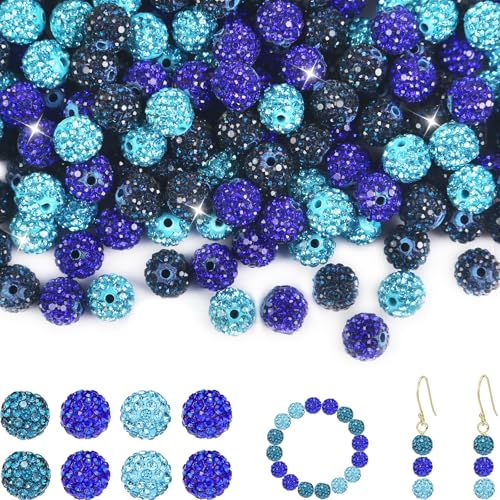 Shamballa-Discokugel-Perlen, 10 mm, blau, glitzernd, runde Shamballa-Perlen, glänzende Kristall-Ton, Pavé-Fassung, Diamant-Strasssteine für Baseball-Halsketten, Armbänder, Ohrringe, von ZYEHXED