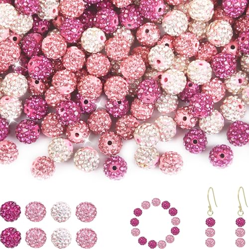 Shamballa-Discokugel-Perlen, 10 mm, rosa, glitzernd, runde Shamballa-Perlen, glänzende Kristall-Ton, Pavé-Fassung, Diamant-Strasssteine für Baseball-Halsketten, Armbänder, Ohrringe, von ZYEHXED