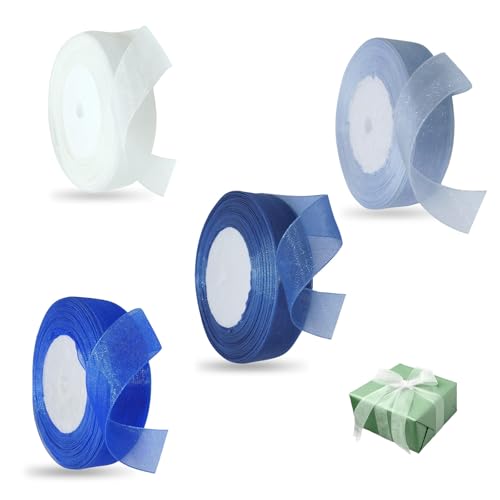 4 Rollen Organzaband, 45m × 20mm Geschenkband Blau Schleifenband Chiffonband Dekoband Organza für Geburtstag Geschenkverpackung Brautstrauß DIY Hochzeit Dekoration von ZYETGH