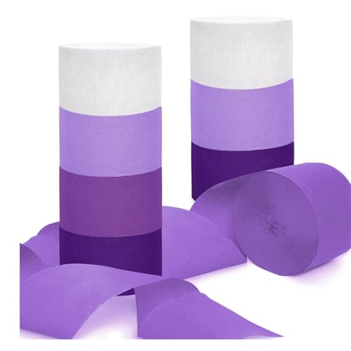 Krepppapier, 8 Rolles Krepppapier Bunt 4.5cm x 25m Kreppband Bunt Floristenkrepp Crepe Papier Luftschlangen für Hochzeit Geburtstags Partydekorationen DIY (Weiß Lila) von ZYETGH